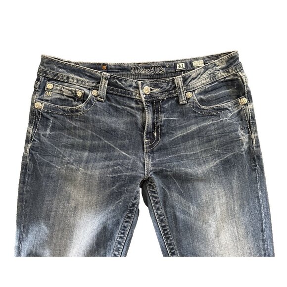 Miss Me Y2K Jeans Bling Rhinestone Back Flap Bootcut MED Wash JE5731E4R Size 31 - Picture 5 of 16